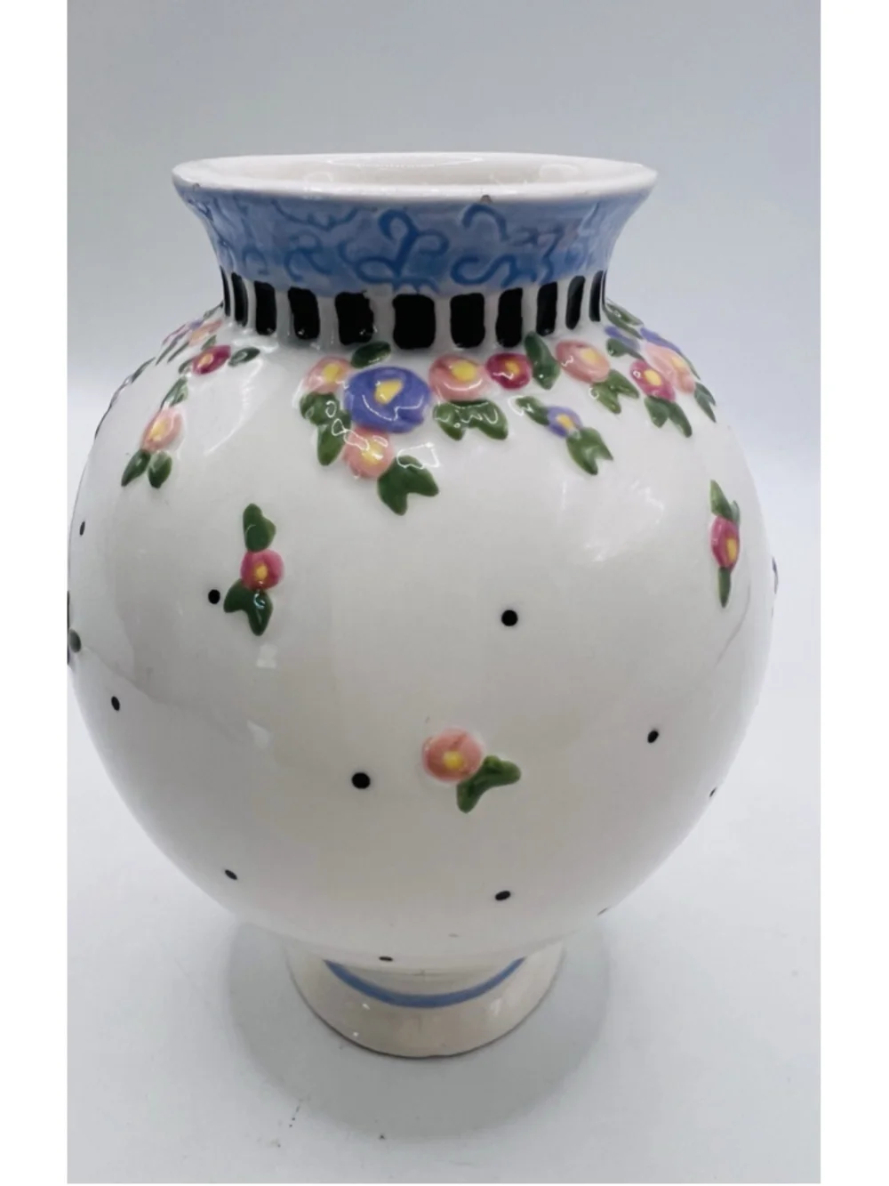 Mary Engelbreit Ceramic Bud Vase 1999 ME Ink Michel & Co. Floral Polka Dot